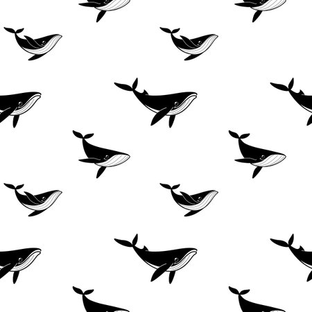 Simple trendy seamless pattern with whale. Flat vector illustration.のイラスト素材