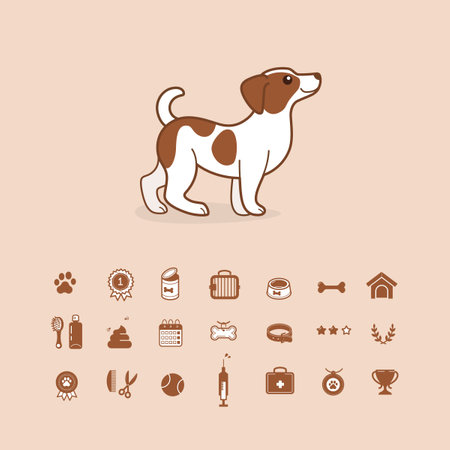 Jack Russell Terrier. Cute dog character icon set. Vector illustration in cartoon style for poster, postcard.のイラスト素材
