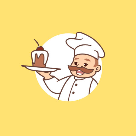 cartoon cook character. Plump man in baker's uniform. Cute character for bakehouse.のイラスト素材