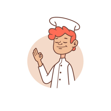 cartoon cook character. Skinny guy in baker's uniform. Cute character for bakehouse.のイラスト素材