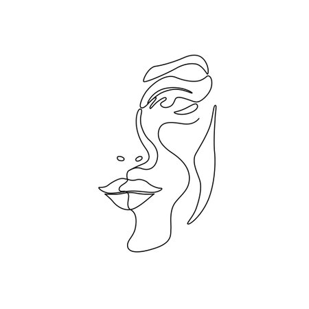 Contour illustration of woman face. Simple line illustration for beauty salons, cosmetics.のイラスト素材