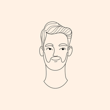 Cartoon simple illustration of man's face. Contour line illustration for beauty salons, cosmetics.のイラスト素材