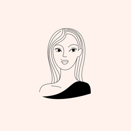 Cartoon simple illustration of woman face. Contour line illustration for beauty salons, cosmetics.のイラスト素材