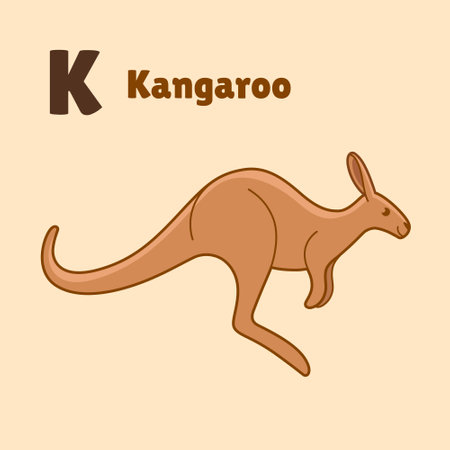 Cartoon kangaroo, cute character for children. Vector illustration in cartoon style for abc book, poster, postcard. Animal alphabet - letter K.のイラスト素材