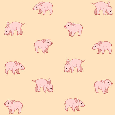 Simple seamless trendy animal pattern with pig. Contour design vector print.のイラスト素材