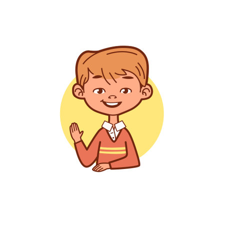 Cartoon young boy in sweater. Cartoon illustration of baby's head for logo, emblem, insignia and avatar.のイラスト素材