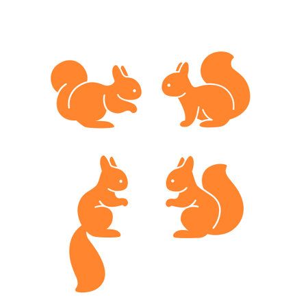 Cartoon silhouette of squirrel. Cute animal icon set.のイラスト素材