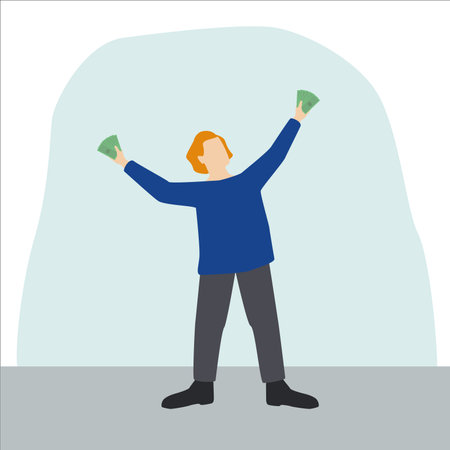 The young man is happy that he got the moneyのイラスト素材