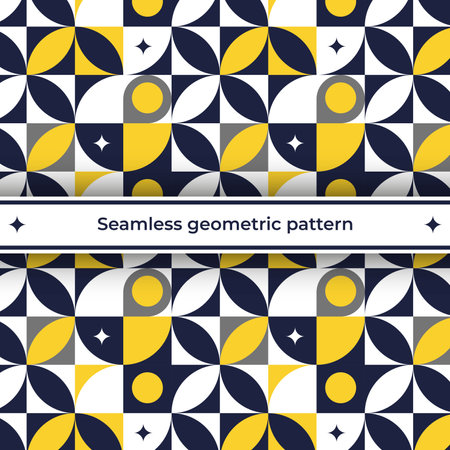Geometric modern pattern seamless with abstract colors circles diamonds yellow blue white vector imageのイラスト素材