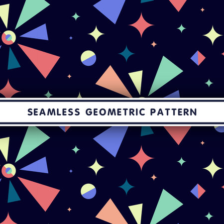 Geometric modern pattern seamless with chaotic abstract suns stars balls yellow purple coral peach lemon vector imageのイラスト素材