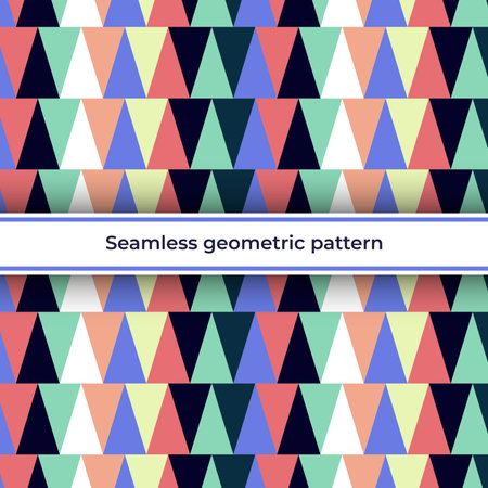 Geometric modern pattern seamless with elongated triangles in straight rows yellow purple coral peach lemon vector imageのイラスト素材