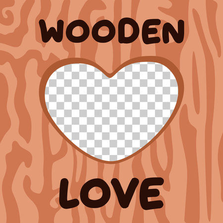 Postcard template with carved hollow heart with inscription wooden love vector imageのイラスト素材