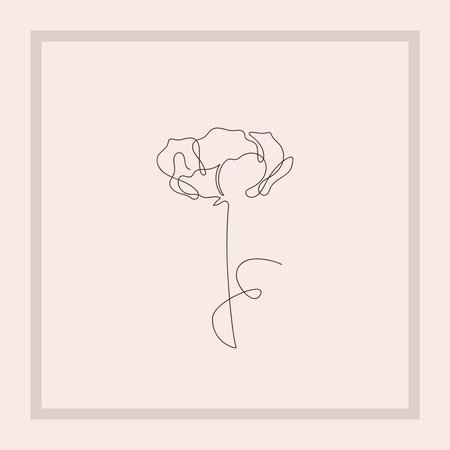 A single line flower in a square pink frame on a light backgroundのイラスト素材