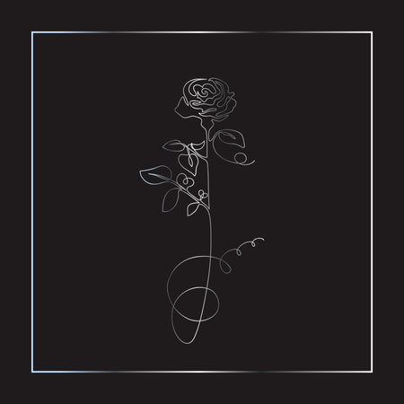 A rose in a silver frame on a dark backgroundのイラスト素材
