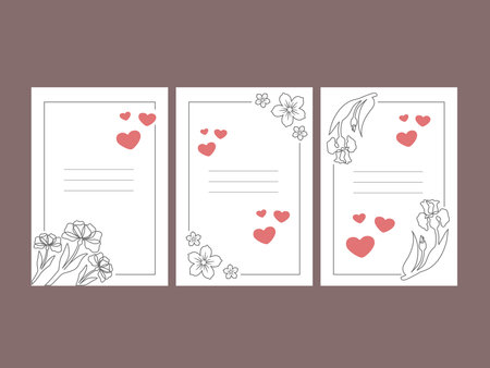 Three rectangular postcards with a place for text with a linear design on a white backgroundのイラスト素材