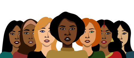 Different nationalities women concept vector illustration in minimalistic style on white backgroundのイラスト素材