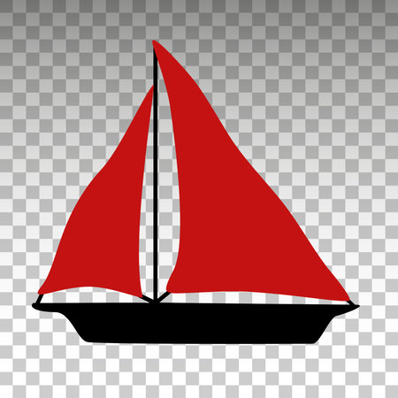 Red sailboat without background in minimalistic style vector simpleのイラスト素材