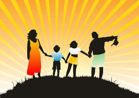Happy family on natureのイラスト素材