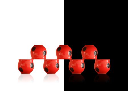 Set of cups on black and whiteの写真素材