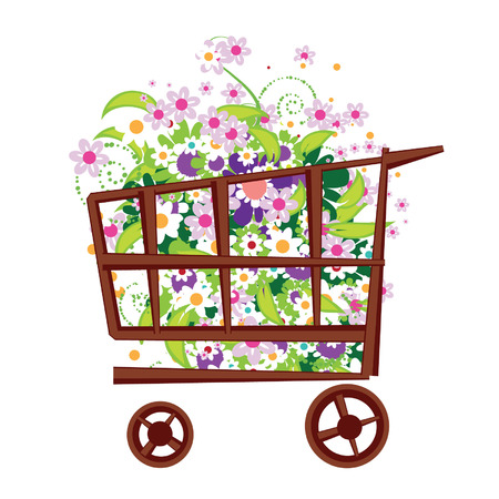 Shopping basket with flowersのイラスト素材