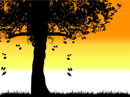 Tree silhouette old, grass, summerのイラスト素材
