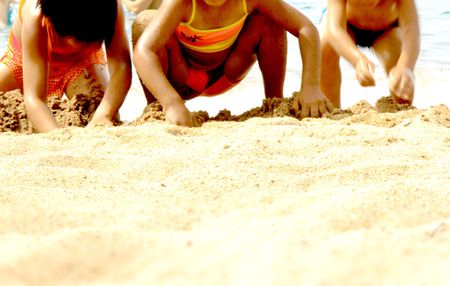 С,hildren play on the beachの写真素材