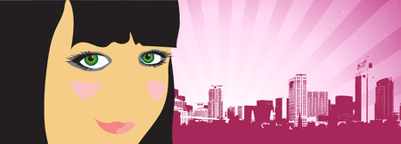 City life, woman beautiful on the streetのイラスト素材