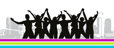 Funny peoples, cityscapeのイラスト素材