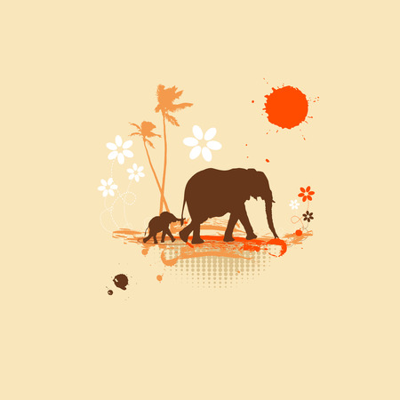 Family of elephants, summer illustration のイラスト素材
