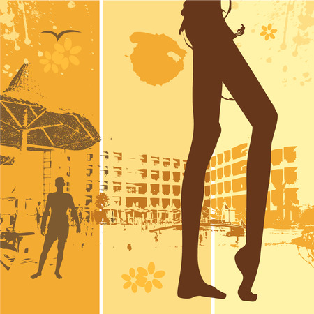 Summer holiday, beautiful woman on the beachのイラスト素材