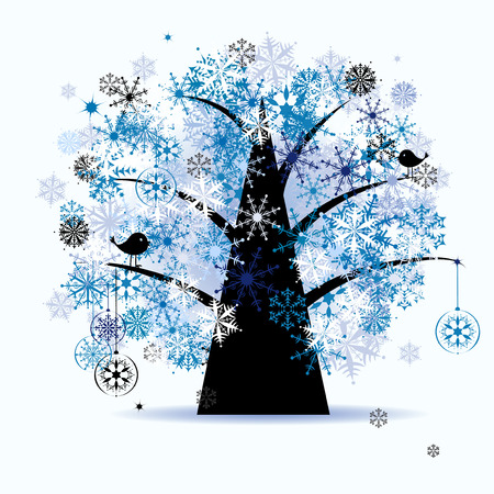Winter tree, snowflakes. Christmas holiday.のイラスト素材