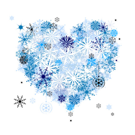 I like winter! Heart shape of snowflakesのイラスト素材