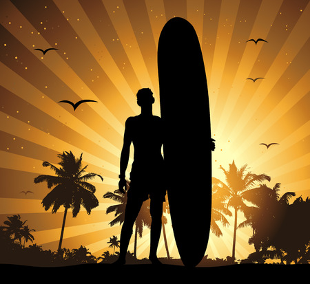 Summer holiday, man with surfboardのイラスト素材