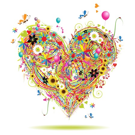 Summer holiday, heart shape with design elementsのイラスト素材