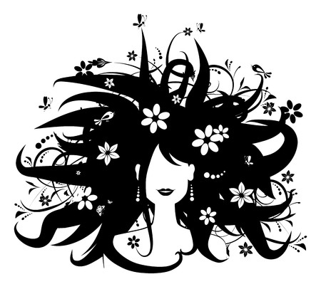 Floral hairstyle, woman silhouette for your designのイラスト素材