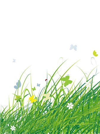 Green field with butterflies, summer backgroundのイラスト素材