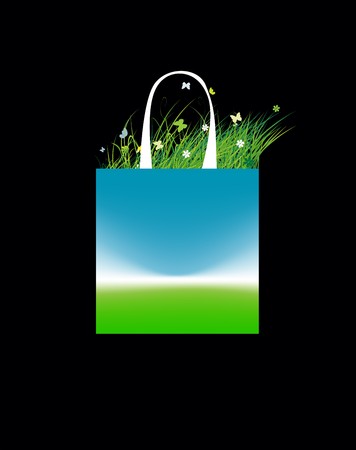 Shopping bag design, green field and skyのイラスト素材