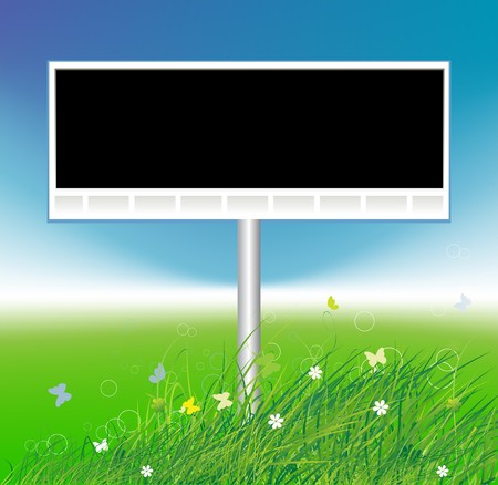 Billboard on green field background, place for your textのイラスト素材