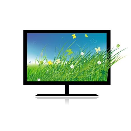 Summer meadow on monitor tvのイラスト素材