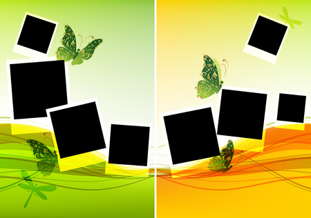 Collage design, insert your photos, background with beautiful butterfliesのイラスト素材