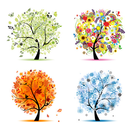 Four seasons - spring, summer, autumn, winter. Art tree beautiful for your designのイラスト素材