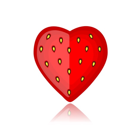 Strawberry, heart shape red on whiteのイラスト素材