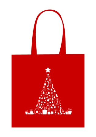 Christmas tree with decoration, design of shopping bagのイラスト素材