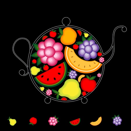 Fruit drink, teapot on black for your design のイラスト素材