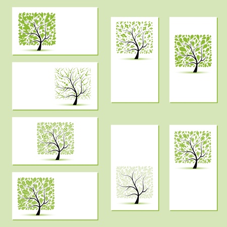 Set of business cards, floral trees for your design のイラスト素材