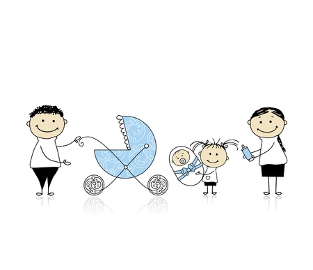 Parents Walking With Children Baby In Buggyのイラスト 素材 ストックフォト 写真素材のstock Foto ストックドットフォト