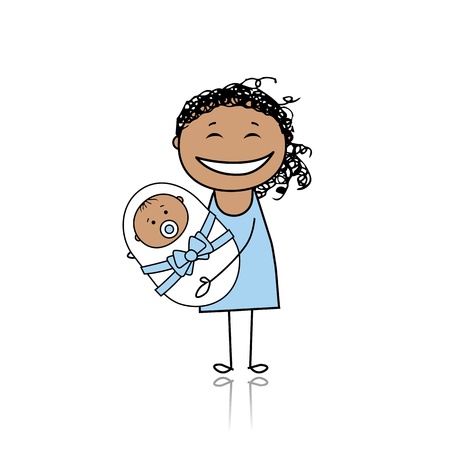 Happy mother smiling with newborn babyのイラスト素材