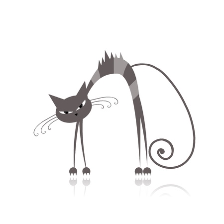 Angry grey striped cat for your design のイラスト素材