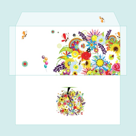 Design of envelope with floral treeのイラスト素材