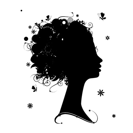 Female profile silhouette, floral hairstyle for your designのイラスト素材